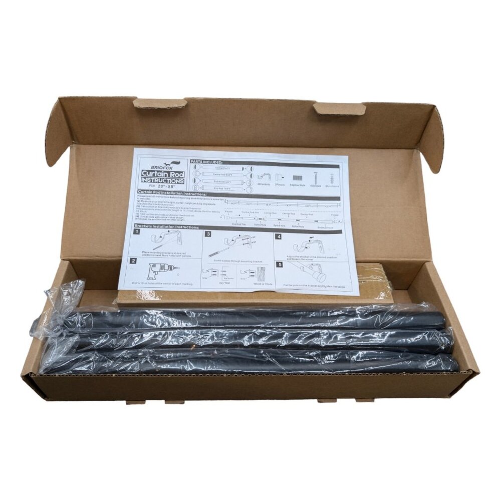 Black Curtain Rod 28-88 In 1" Diameter OPEN BOX BRIOFOX